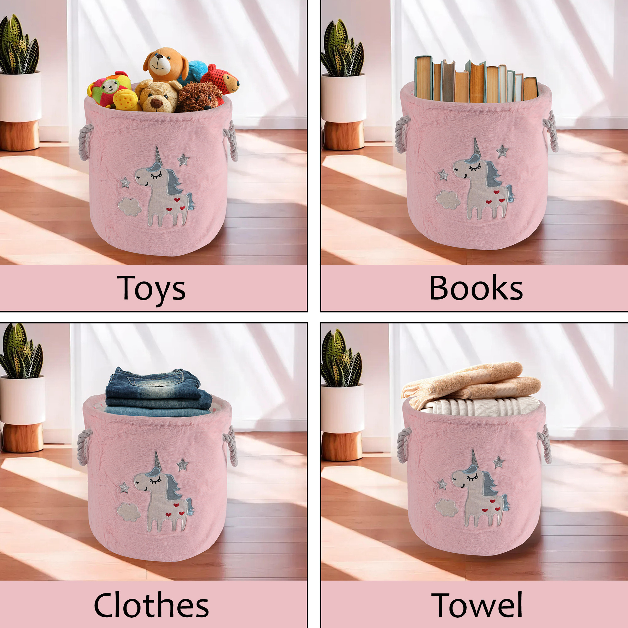 Kuber Industries Ultra Soft Velvet Small 20 Ltr Foldable Toy Baskets for Storage with Handles  Multipurpose Mini Baby Clothes Basket for New Born - Baby Basket Organizer  GM-15-PNK  Pink