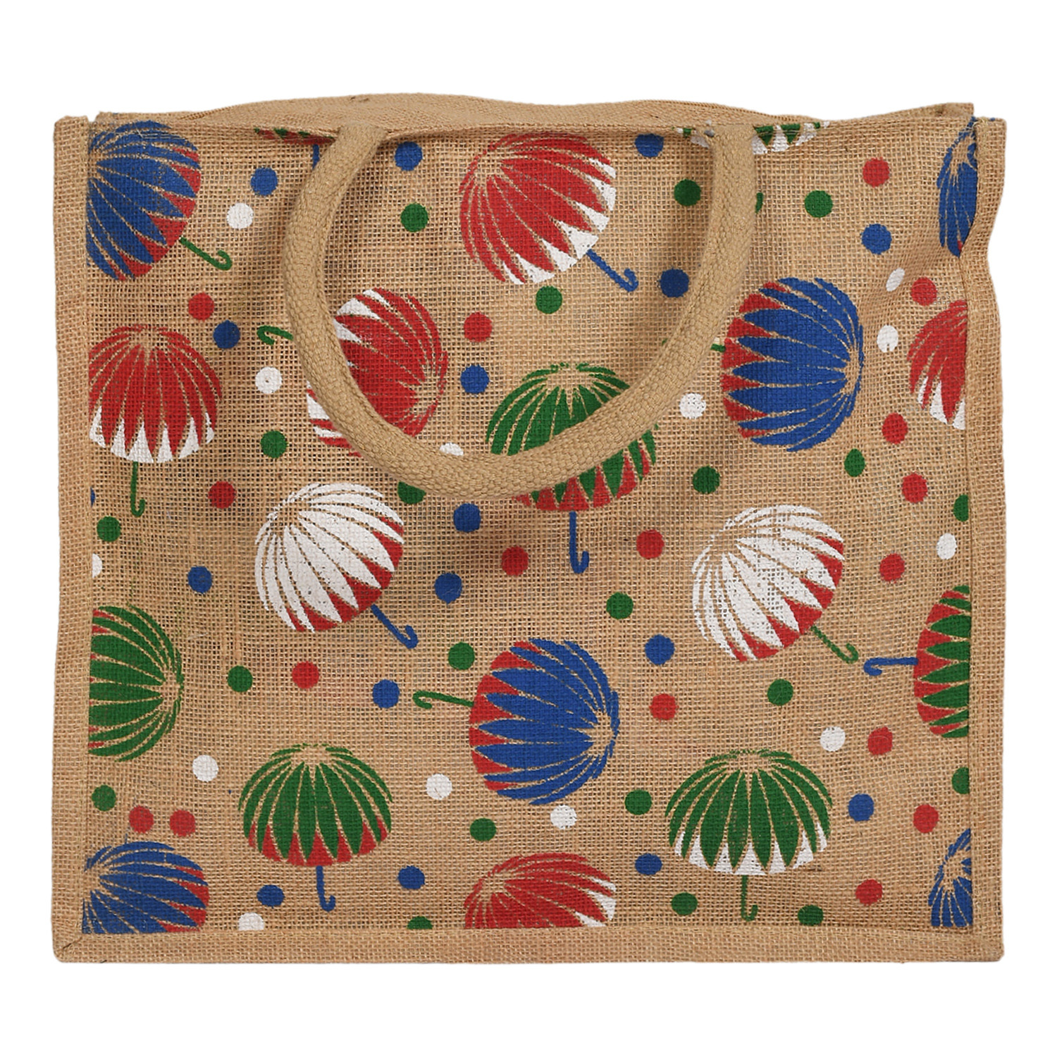 Kuber Industries Umbrella Print Jute Reusable Eco-Friendly Hand Bag/Grocery Bag For Man, Woman With Handle (Brown) 54KM4366