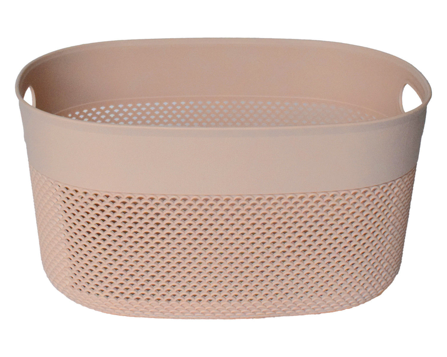 Kuber Industries Unbreakable  Medium Multipurpose Storage Baskets with lid|Design-Netted|Material-Plastic|Shape-Oval|Color-Beige