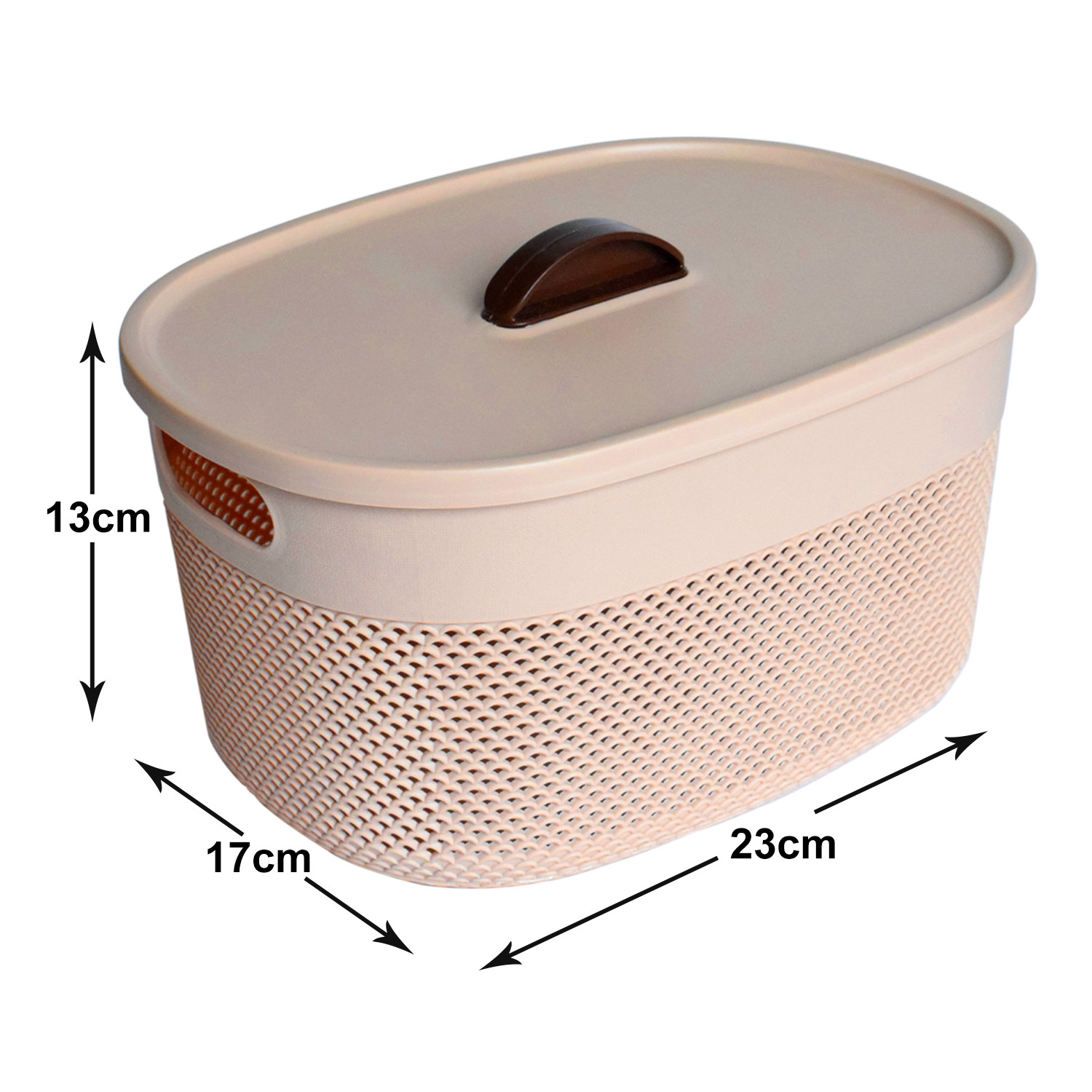 Kuber Industries Unbreakable  Medium Multipurpose Storage Baskets with lid|Design-Netted|Material-Plastic|Shape-Oval|Color-Beige