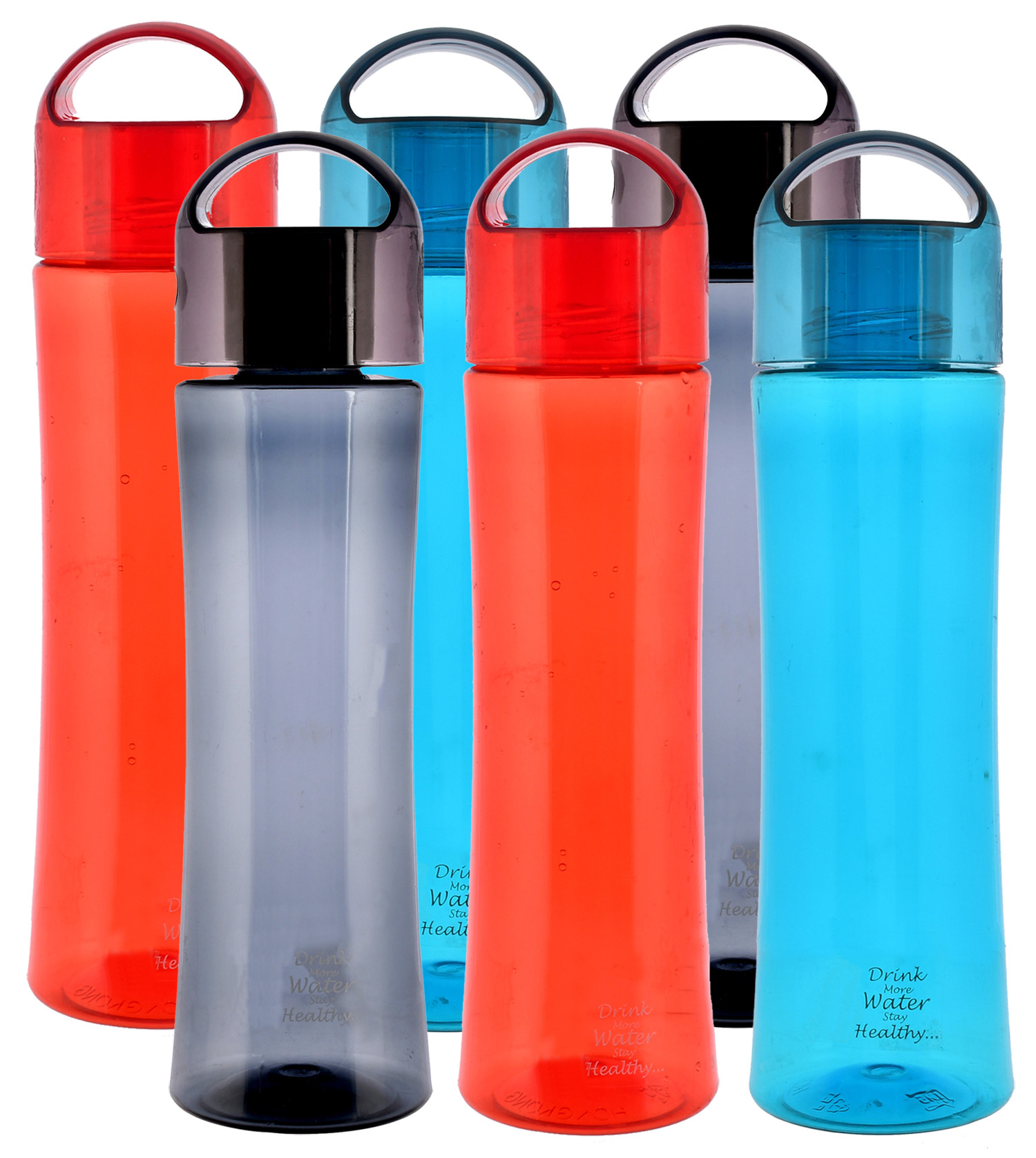 Kuber Industries Unbreakable BPA & Leak Free Plastic Water Bottle- 1 Litre, Pack of 6 (Red & Blue & Grey)