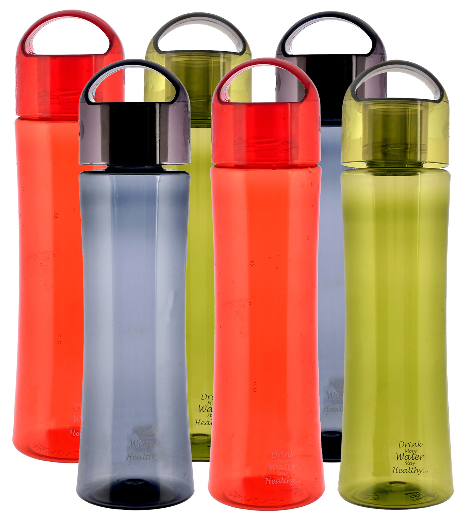 Kuber Industries Unbreakable BPA & Leak Free Plastic Water Bottle- 1 Litre, Pack of 6 (Red & Green & Grey)