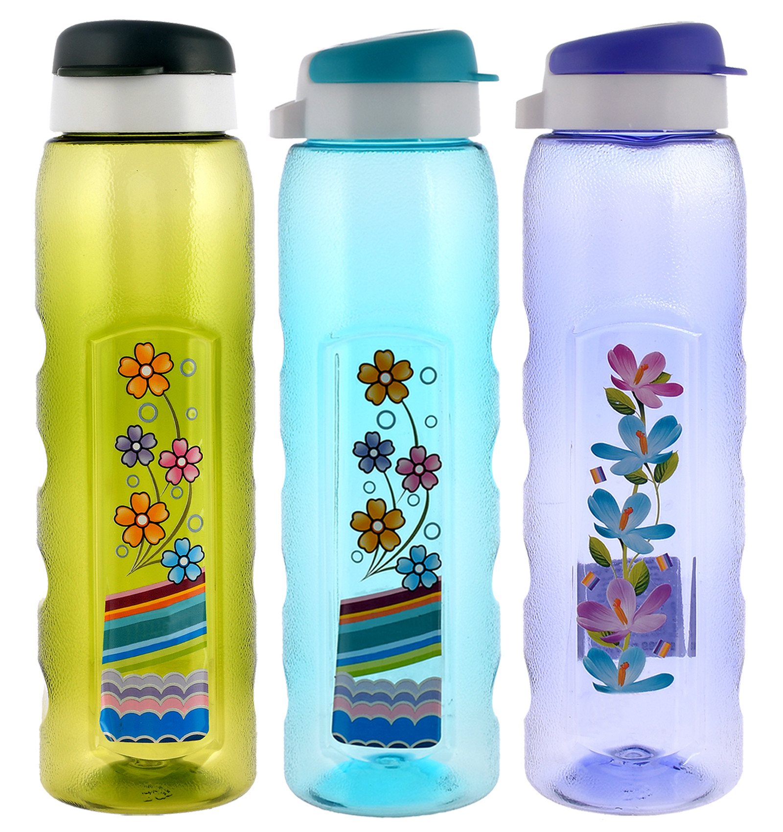 Kuber Industries Unbreakable BPA & Leak Free Plastic Water Bottle With Sipper- 1 Litre, Pack of 3 (Pruple & Sky Blue & Green)