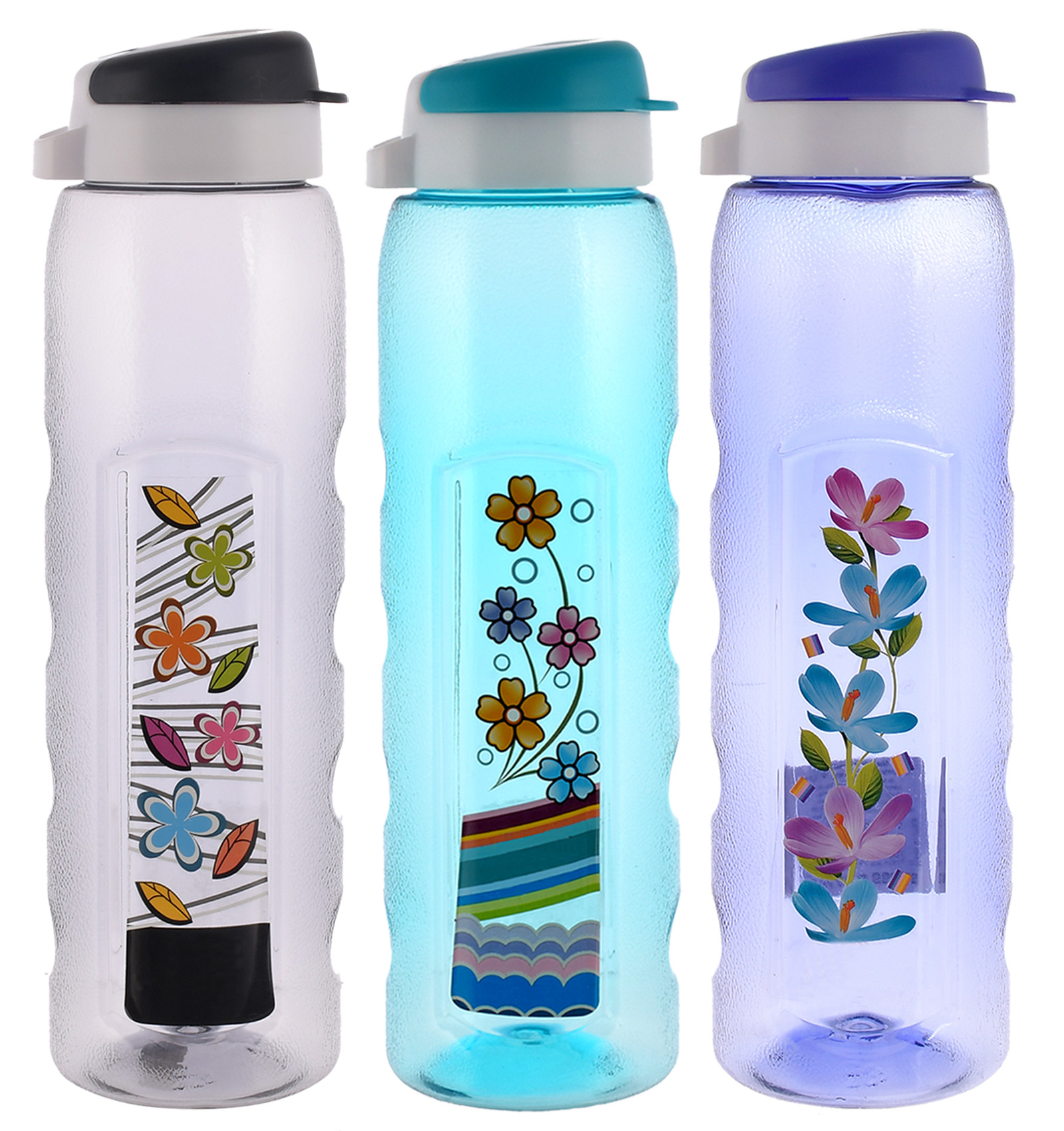 Kuber Industries Unbreakable BPA & Leak Free Plastic Water Bottle With Sipper- 1 Litre, Pack of 3 (Pruple & Sky Blue & Black)