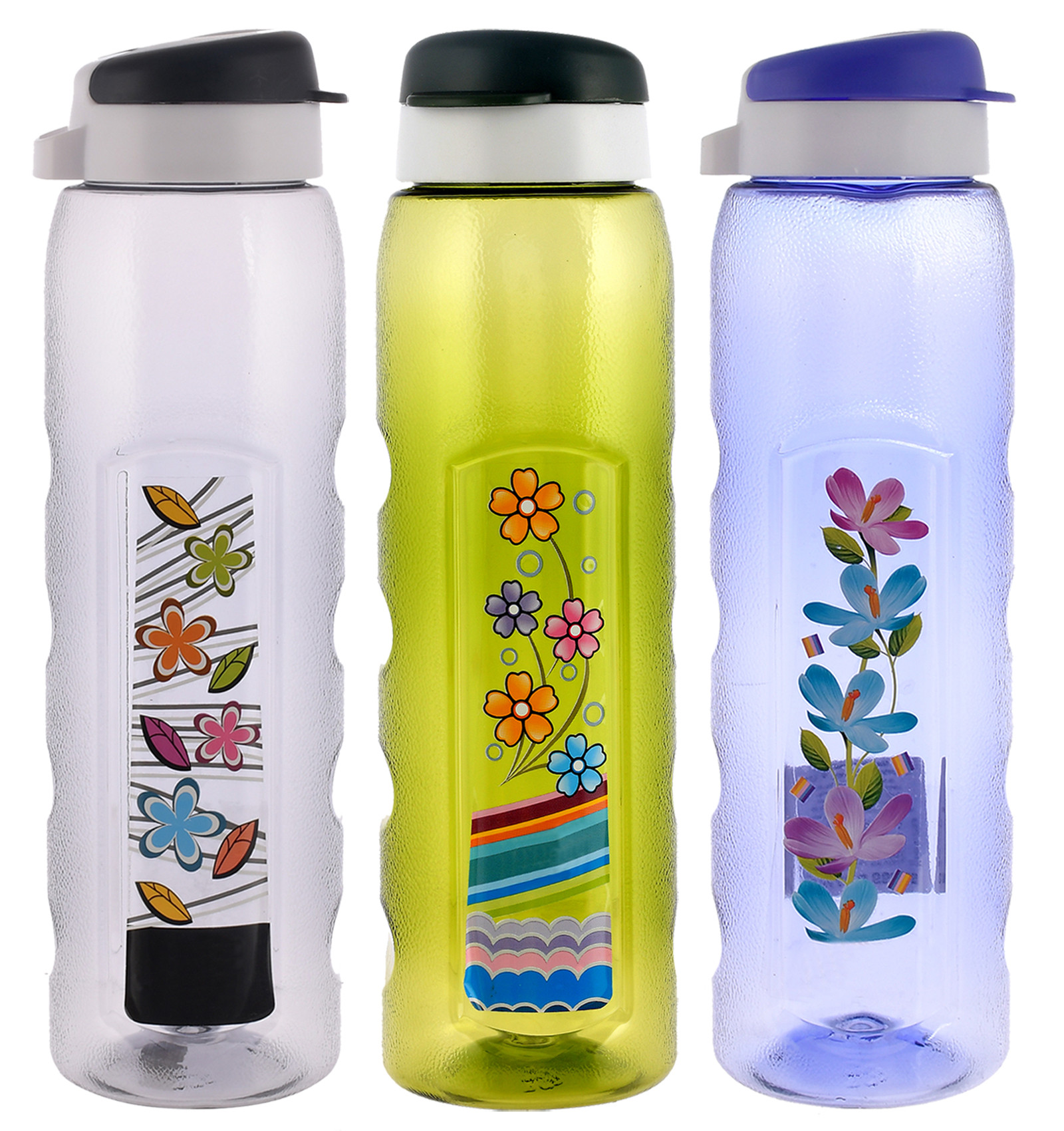 Kuber Industries Unbreakable BPA & Leak Free Plastic Water Bottle With Sipper- 1 Litre, Pack of 3 (Pruple & Green & Black)