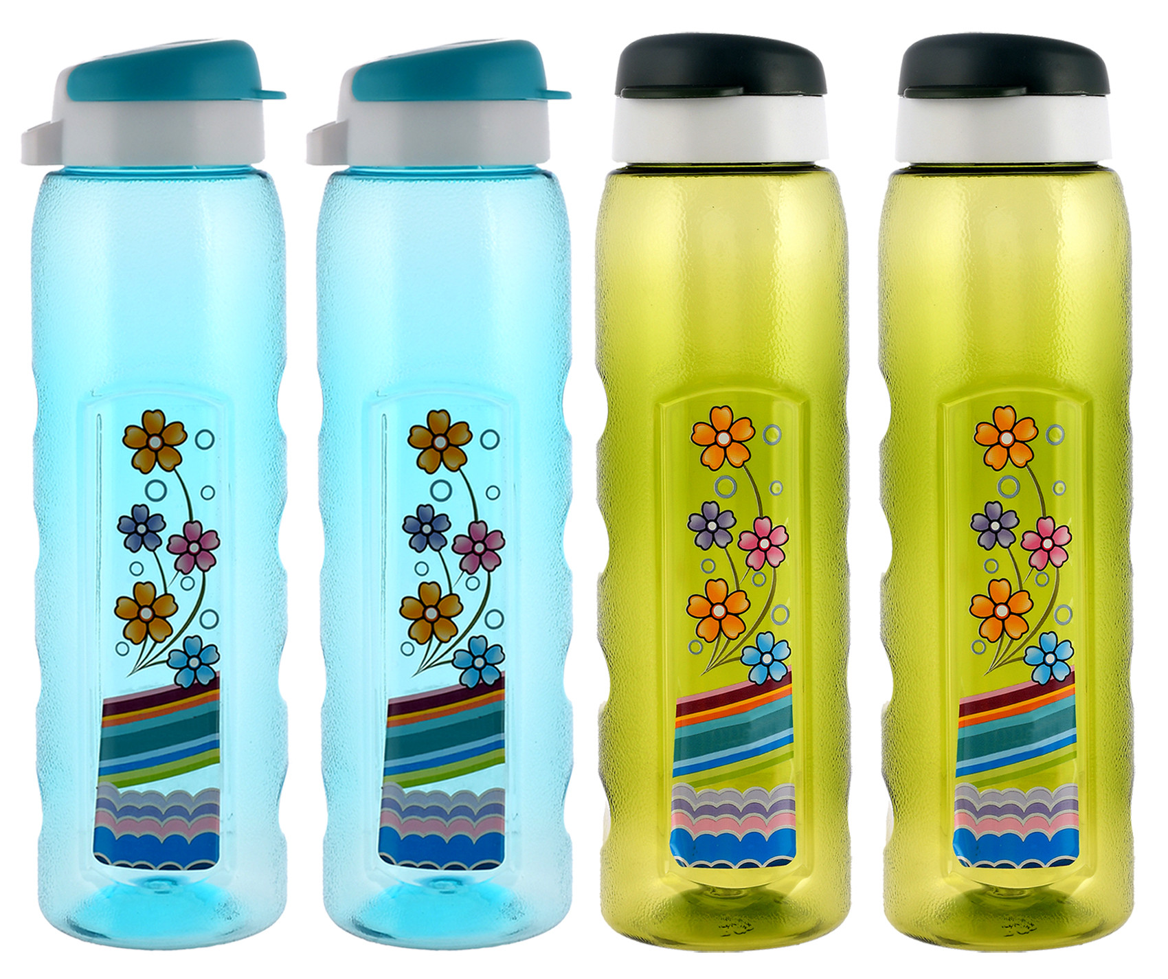 Kuber Industries Unbreakable BPA & Leak Free Plastic Water Bottle With Sipper-1 Litre, Pack of 4 (Green & Sky Blue)