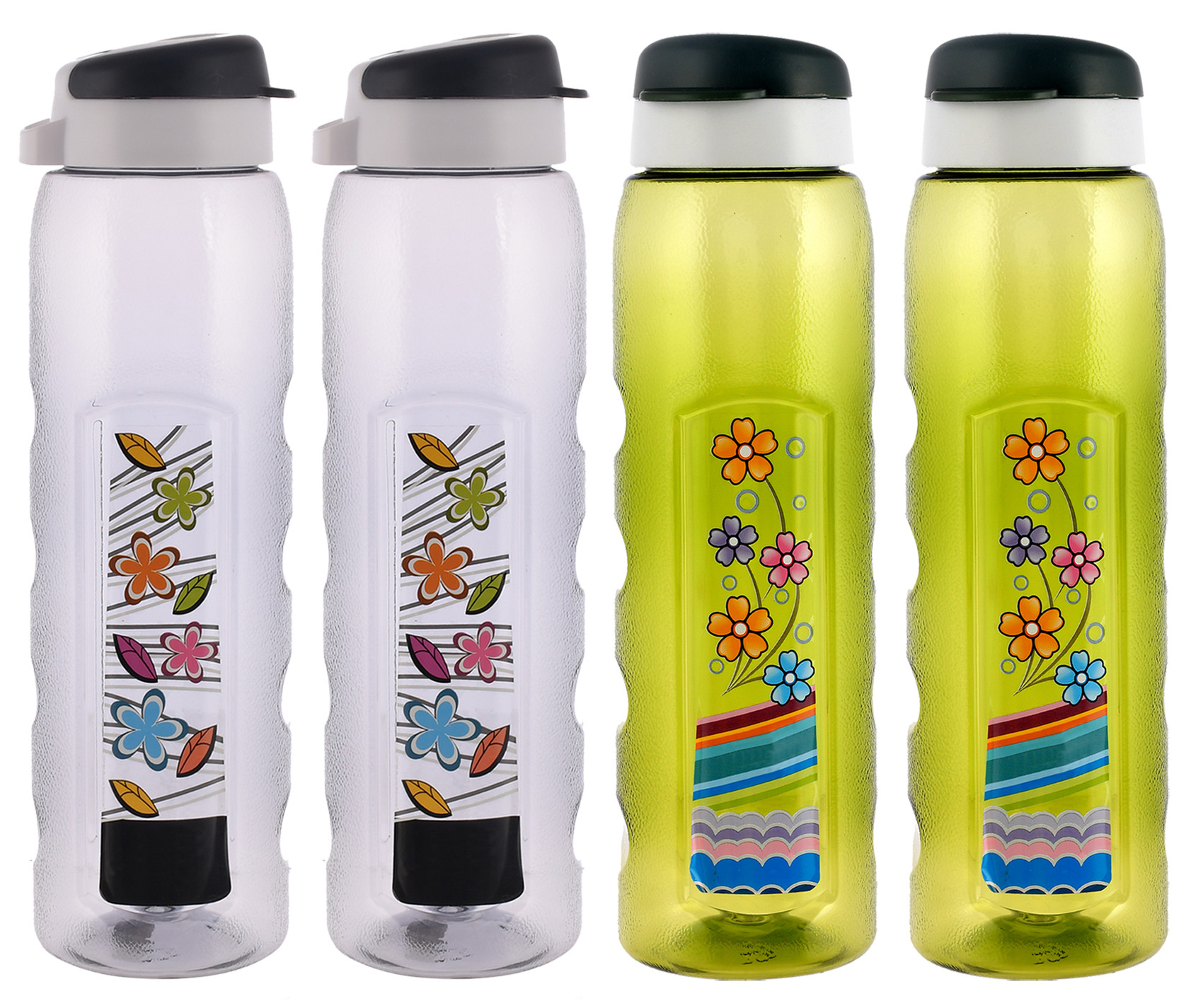 Kuber Industries Unbreakable BPA & Leak Free Plastic Water Bottle With Sipper-1 Litre, Pack of 4 (Green & Grey)