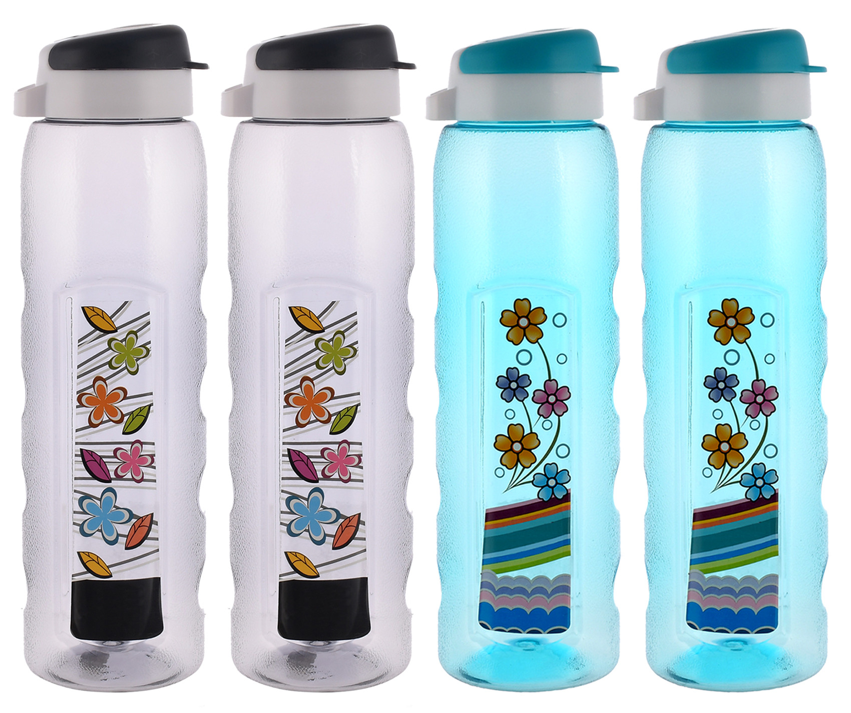 Kuber Industries Unbreakable BPA & Leak Free Plastic Water Bottle With Sipper-1 Litre, Pack of 4 (Sky Blue & Grey)