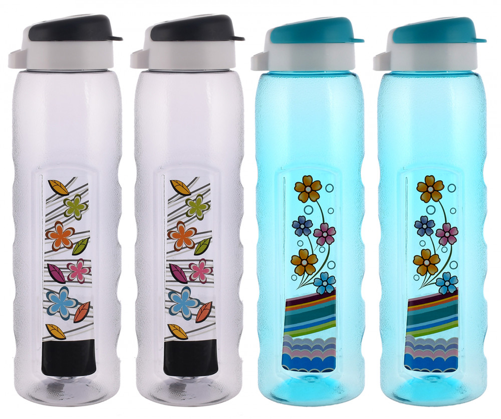 Kuber Industries Unbreakable BPA &amp; Leak Free Plastic Water Bottle With Sipper-1 Litre, Pack of 4 (Sky Blue &amp; Grey)