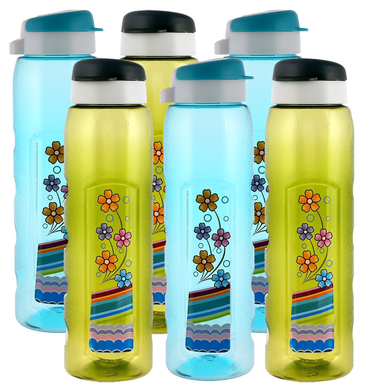 Kuber Industries Unbreakable BPA & Leak Free Plastic Water Bottle With Sipper-1 Litre, Pack of 6 (Green & Sky Blue)