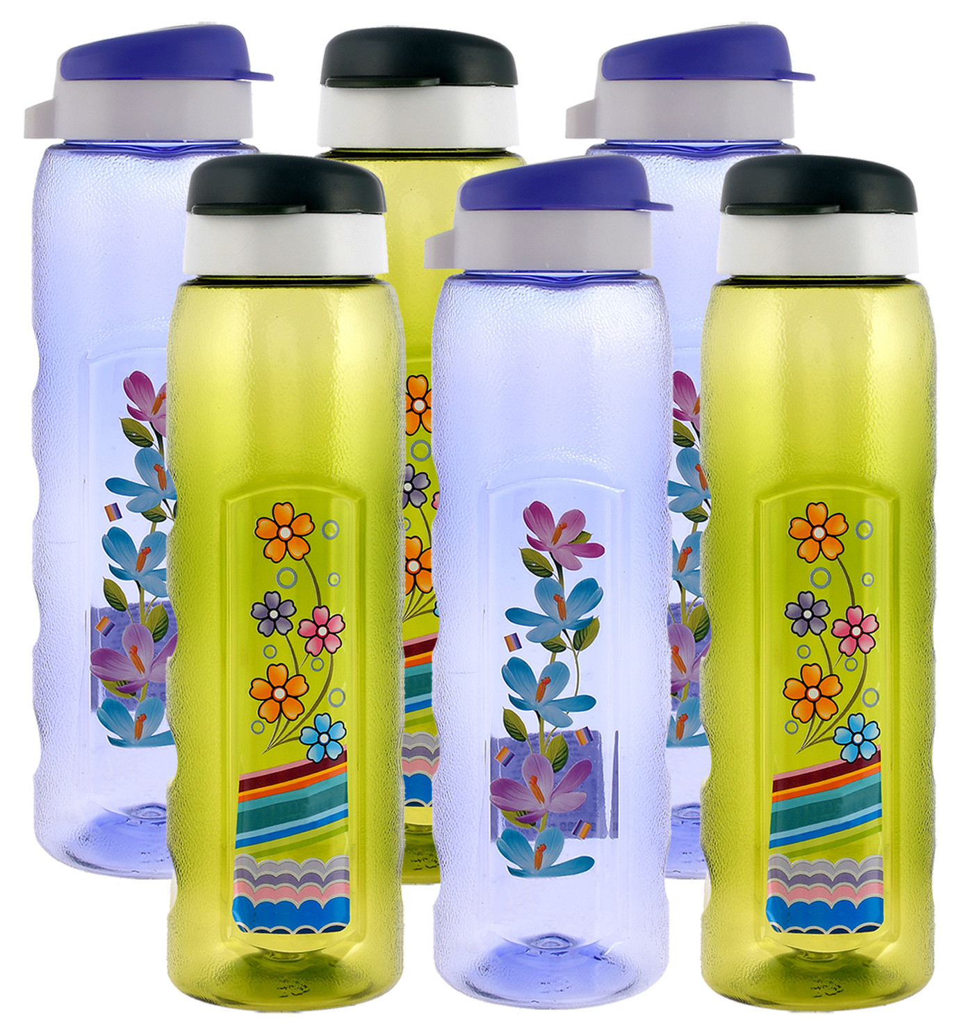 Kuber Industries Unbreakable BPA & Leak Free Plastic Water Bottle With Sipper-1 Litre, Pack of 6 (Pruple & Green)