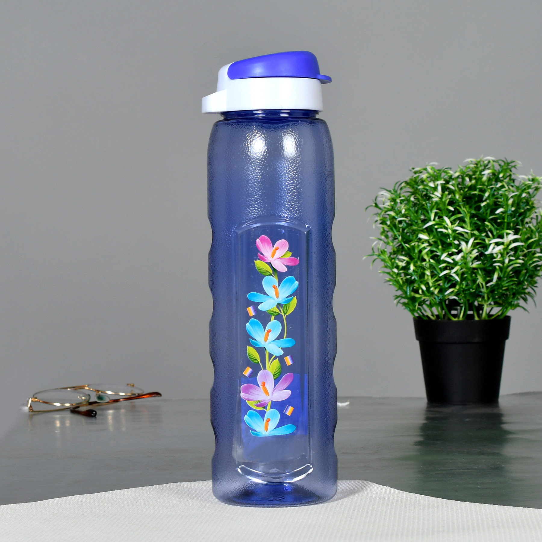Kuber Industries Unbreakable BPA & Leak Free Plastic Water Bottle With Sipper-1 Litre, Pack of 6 (Pruple & Sky Blue)