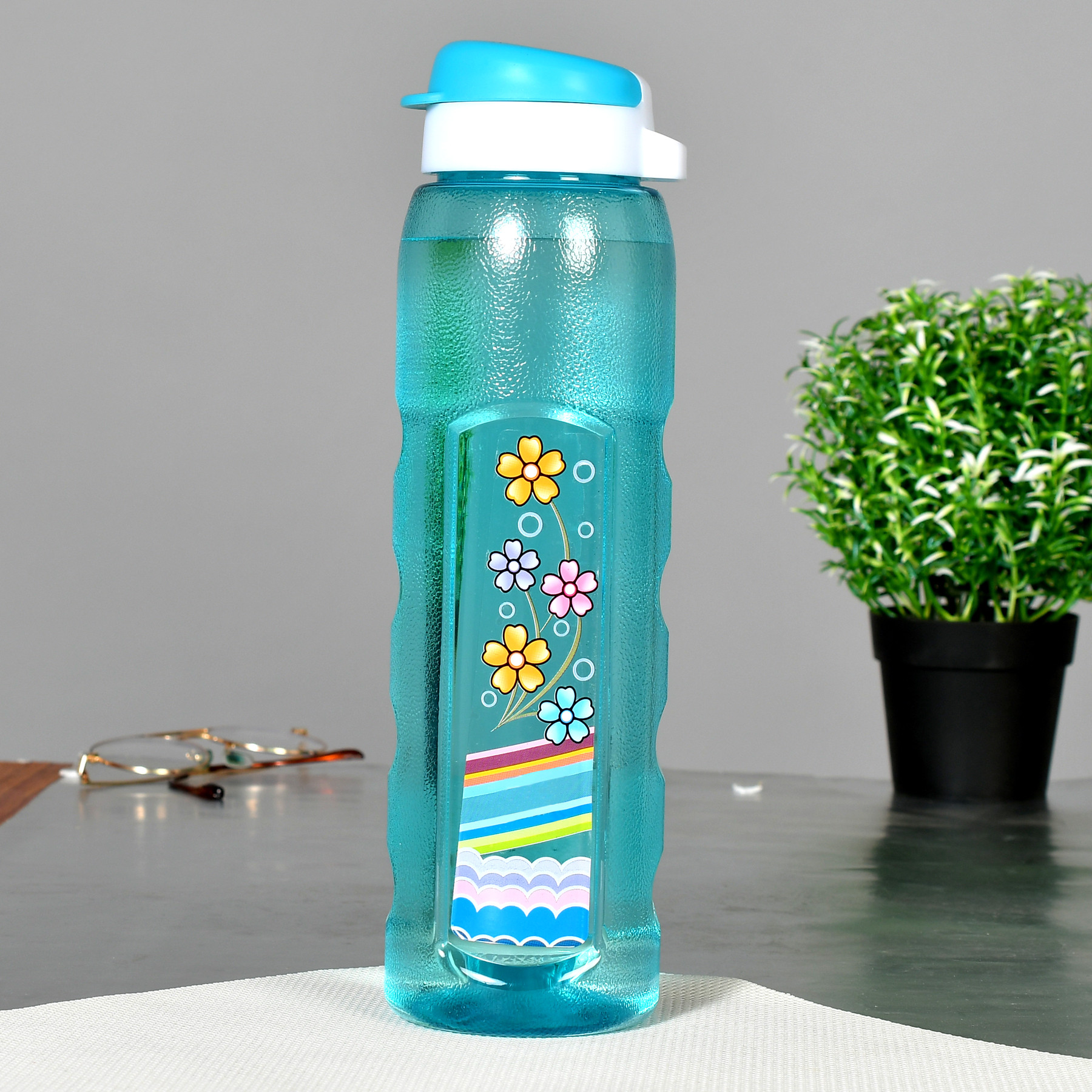 Kuber Industries Unbreakable BPA & Leak Free Plastic Water Bottle With Sipper-1 Litre, Pack of 6 (Pruple & Sky Blue)