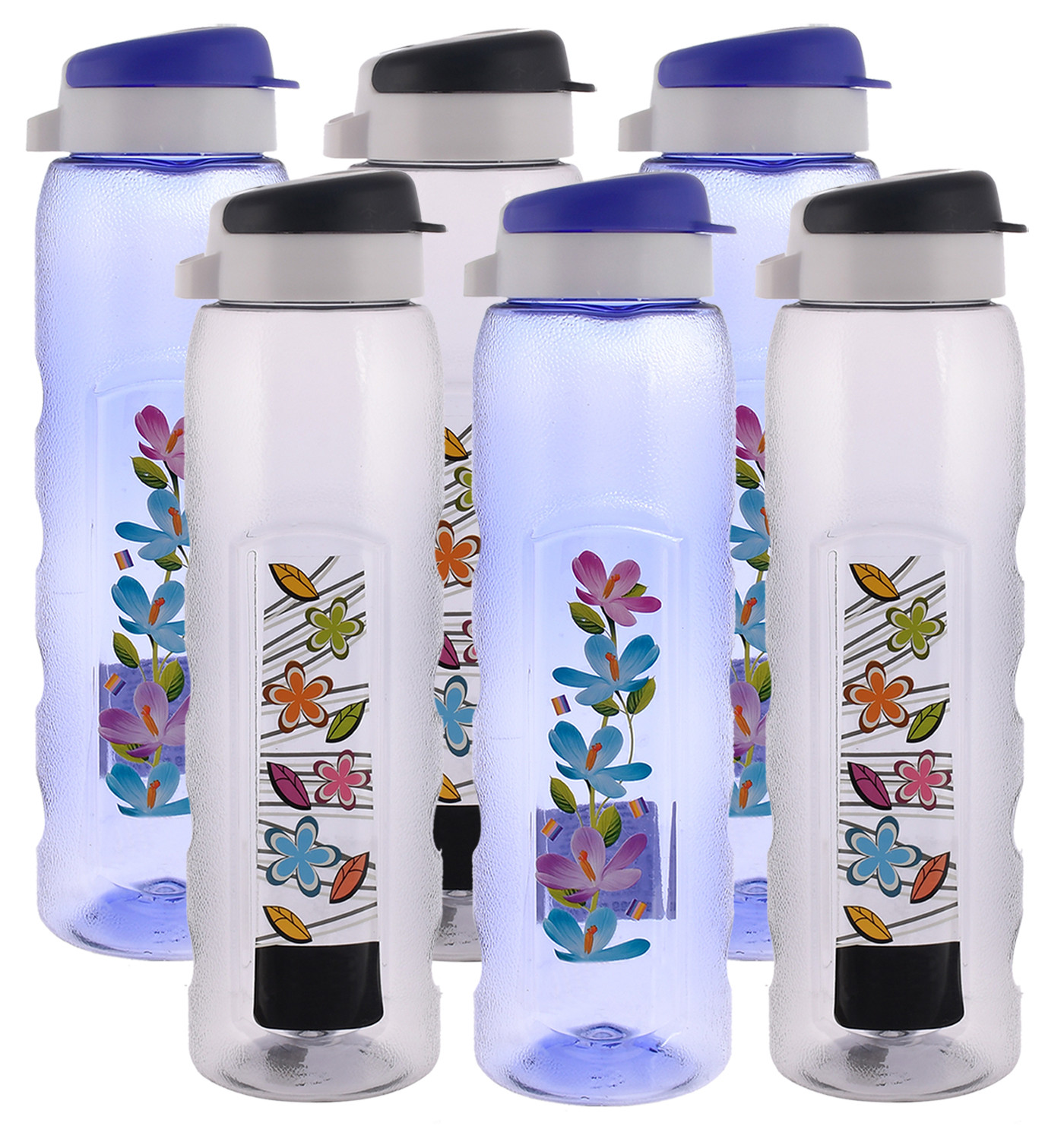Kuber Industries Unbreakable BPA & Leak Free Plastic Water Bottle With Sipper-1 Litre, Pack of 6 (Pruple & Black)