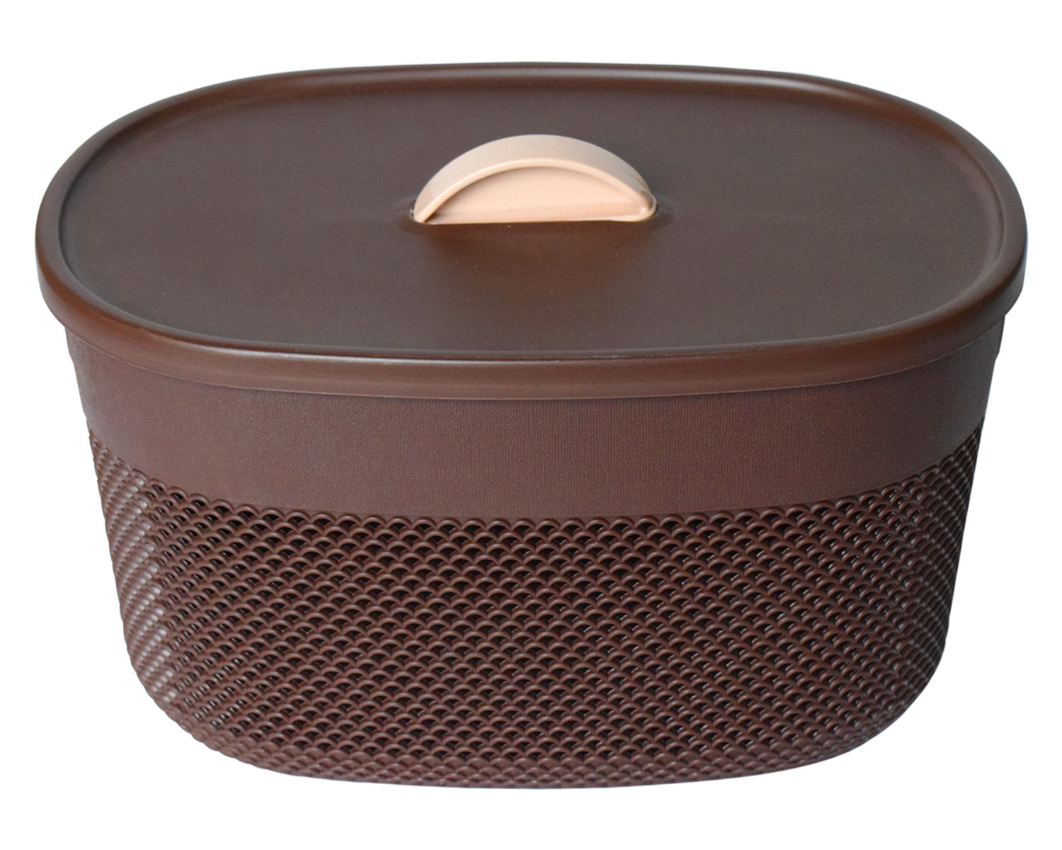 Kuber Industries Unbreakable Large Multipurpose Storage Baskets with lid|Design-Netted|Material-Plastic|Shape-Oval|Color-Brown