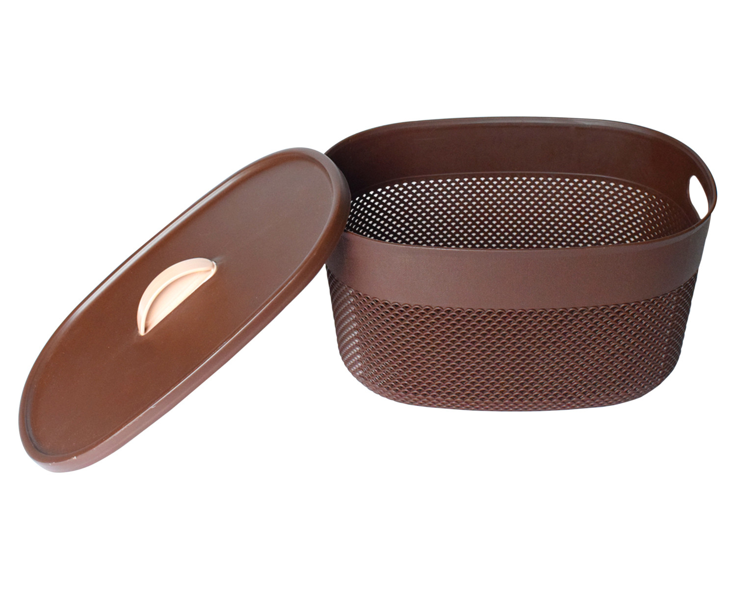 Kuber Industries Unbreakable Large Multipurpose Storage Baskets with lid|Design-Netted|Material-Plastic|Shape-Oval|Color-Brown