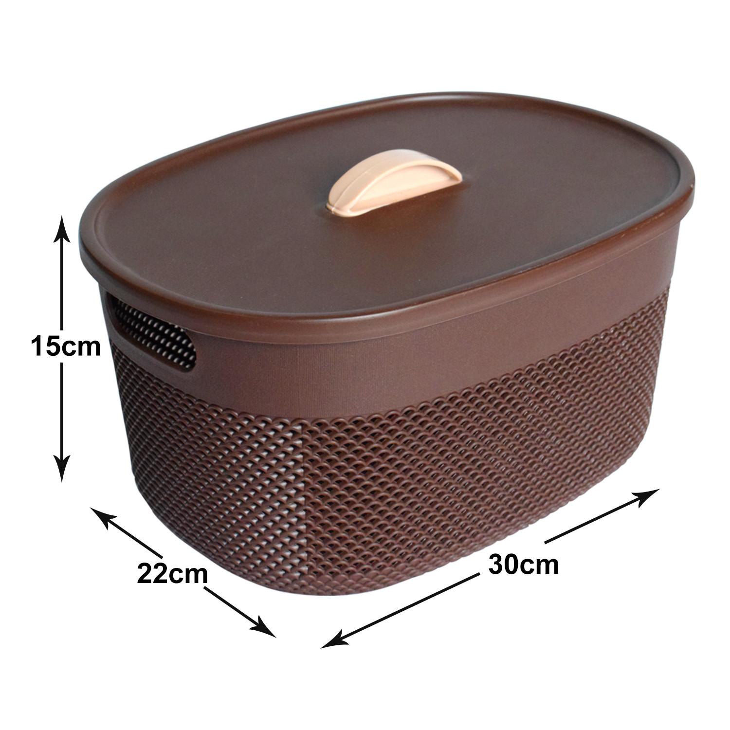 Kuber Industries Unbreakable Large Multipurpose Storage Baskets with lid|Design-Netted|Material-Plastic|Shape-Oval|Color-Brown