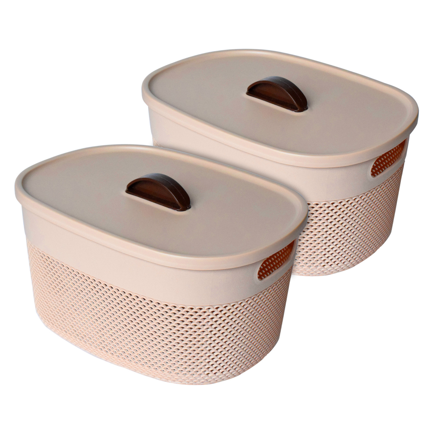 Kuber Industries Unbreakable Large Multipurpose Storage Baskets with lid|Design-Netted|Material-Plastic|Shape-Oval|Color-Beige