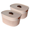 Kuber Industries Unbreakable Large Multipurpose Storage Baskets with lid|Design-Netted|Material-Plastic|Shape-Oval|Color-Beige