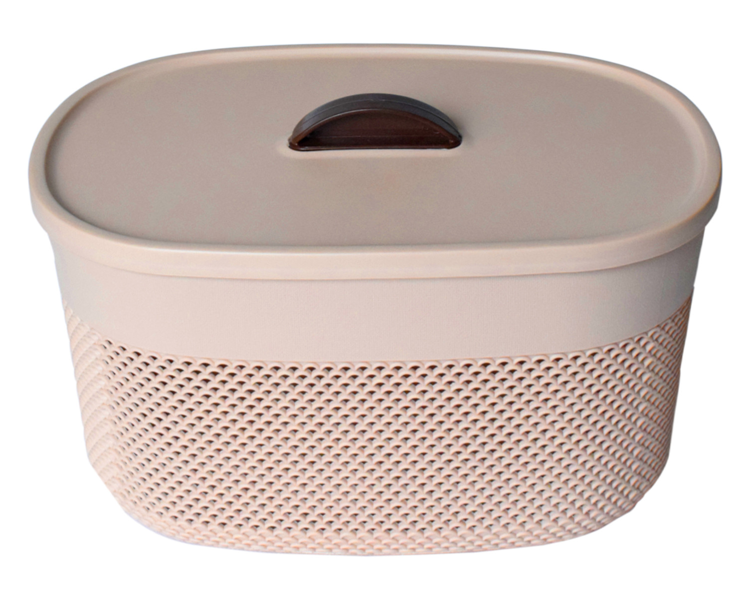 Kuber Industries Unbreakable Large Multipurpose Storage Baskets with lid|Design-Netted|Material-Plastic|Shape-Oval|Color-Beige