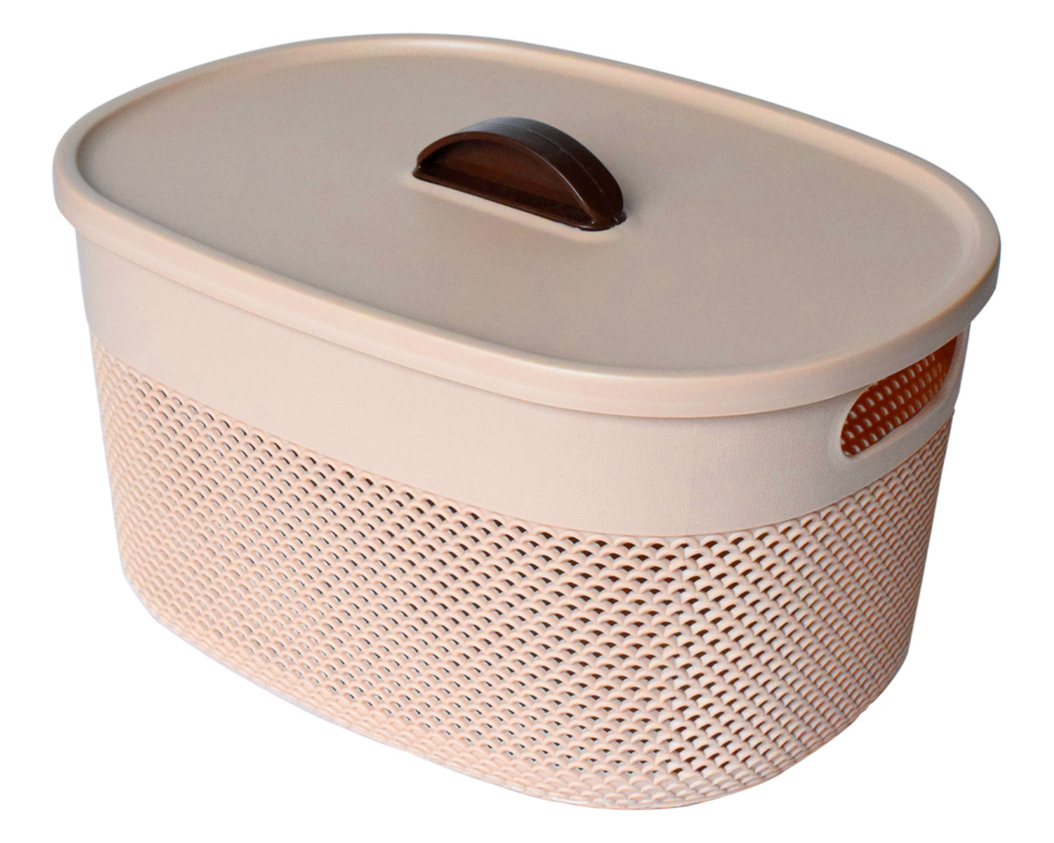 Kuber Industries Unbreakable Large Multipurpose Storage Baskets with lid|Design-Netted|Material-Plastic|Shape-Oval|Color-Beige