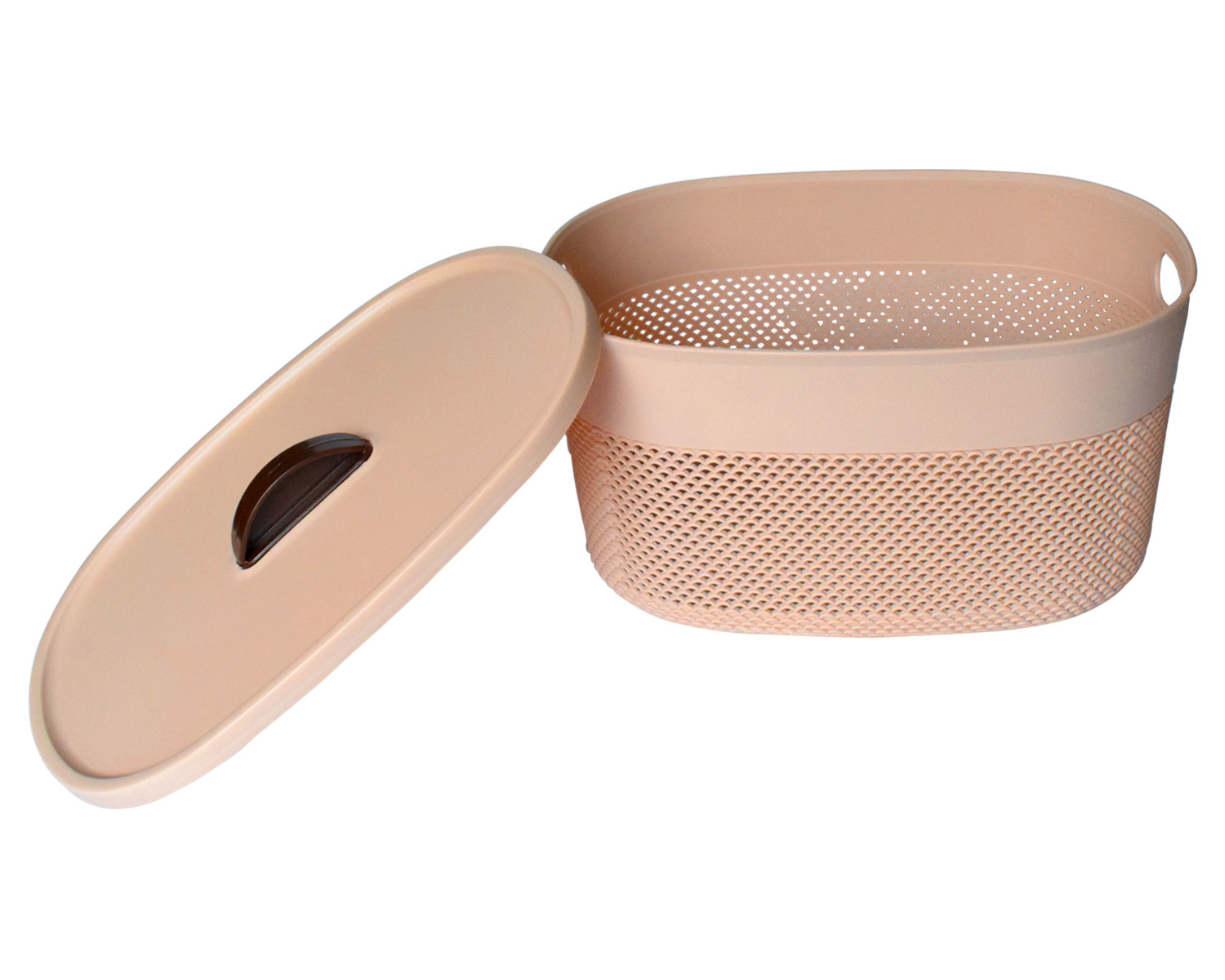 Kuber Industries Unbreakable Large Multipurpose Storage Baskets with lid|Design-Netted|Material-Plastic|Shape-Oval|Color-Beige