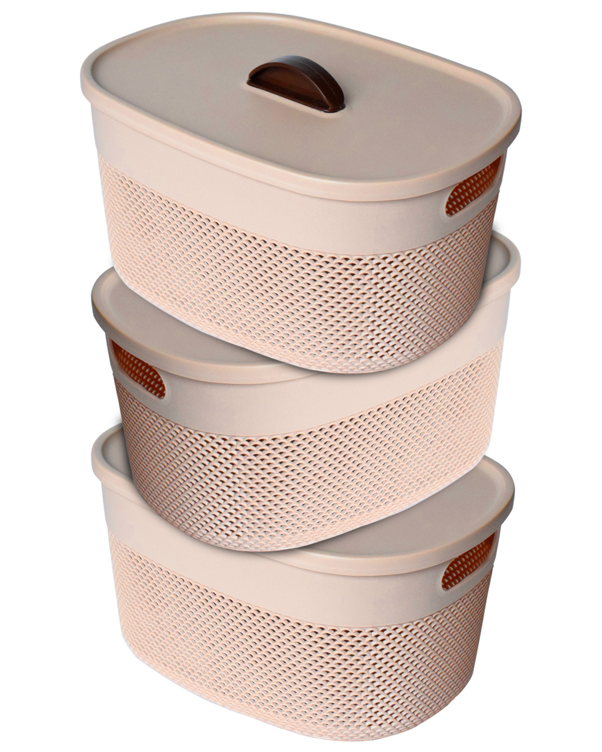 Kuber Industries Unbreakable Large Multipurpose Storage Baskets with lid|Design-Netted|Material-Plastic|Shape-Oval|Color-Beige