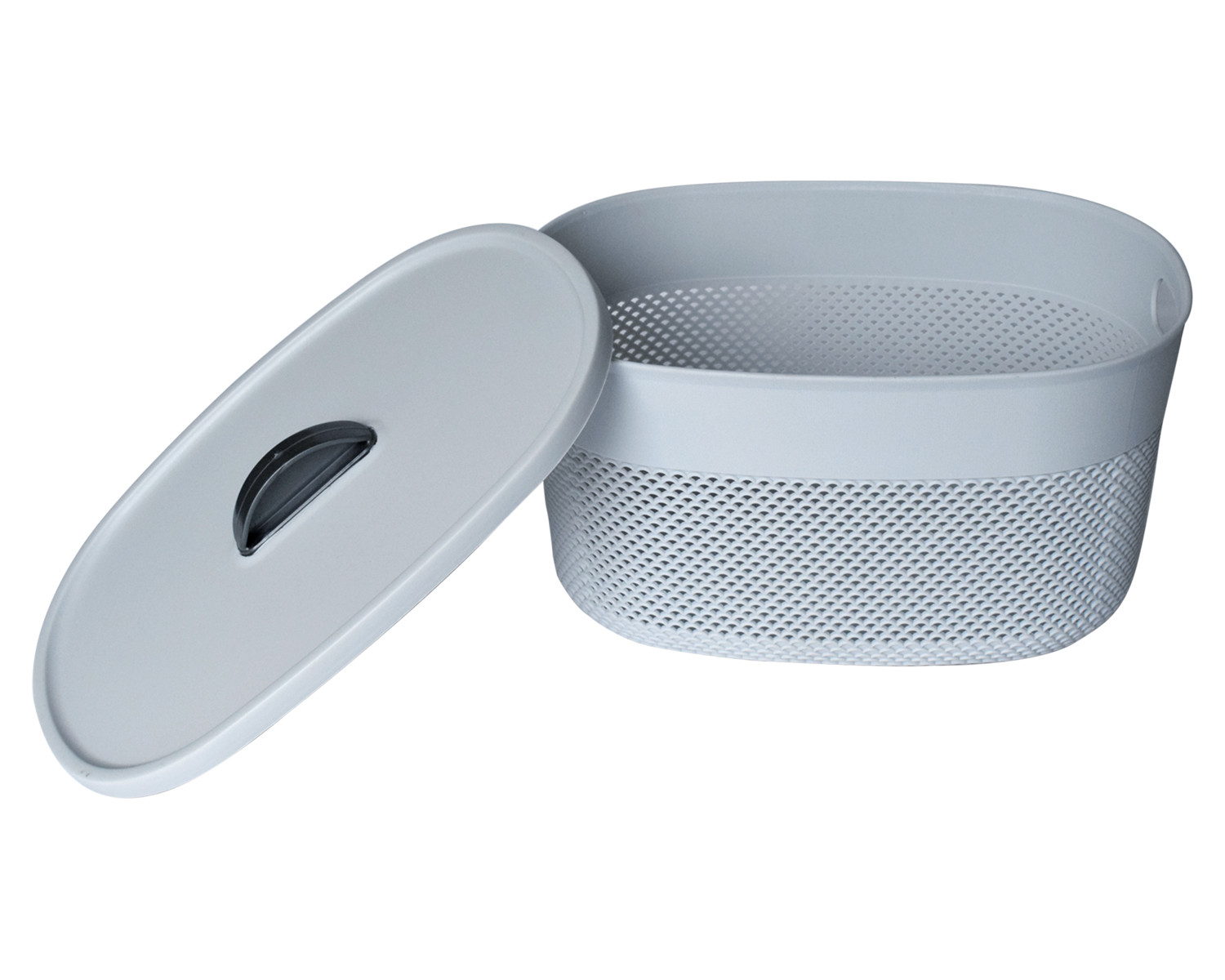 Kuber Industries Unbreakable Large Multipurpose Storage Baskets with lid|Design-Netted|Material-Plastic|Shape-Oval|Color-Grey