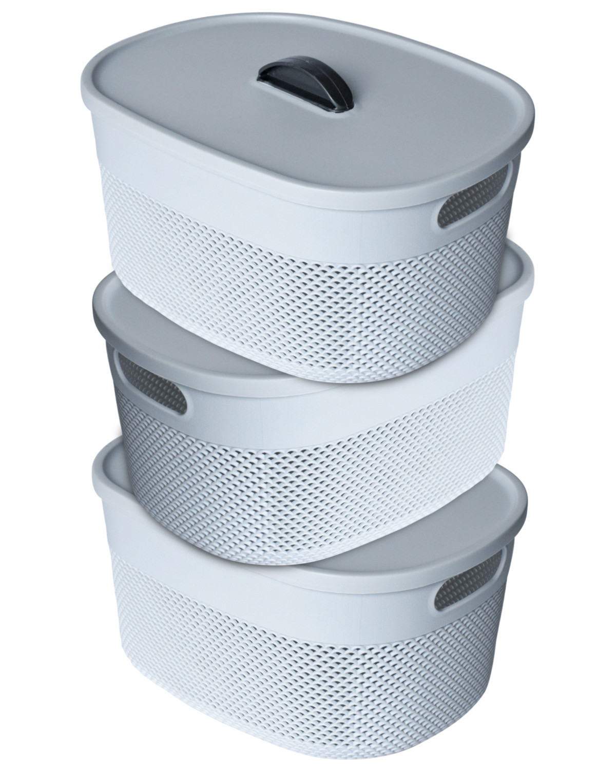 Kuber Industries Unbreakable Large Multipurpose Storage Baskets with lid|Design-Netted|Material-Plastic|Shape-Oval|Color-Grey
