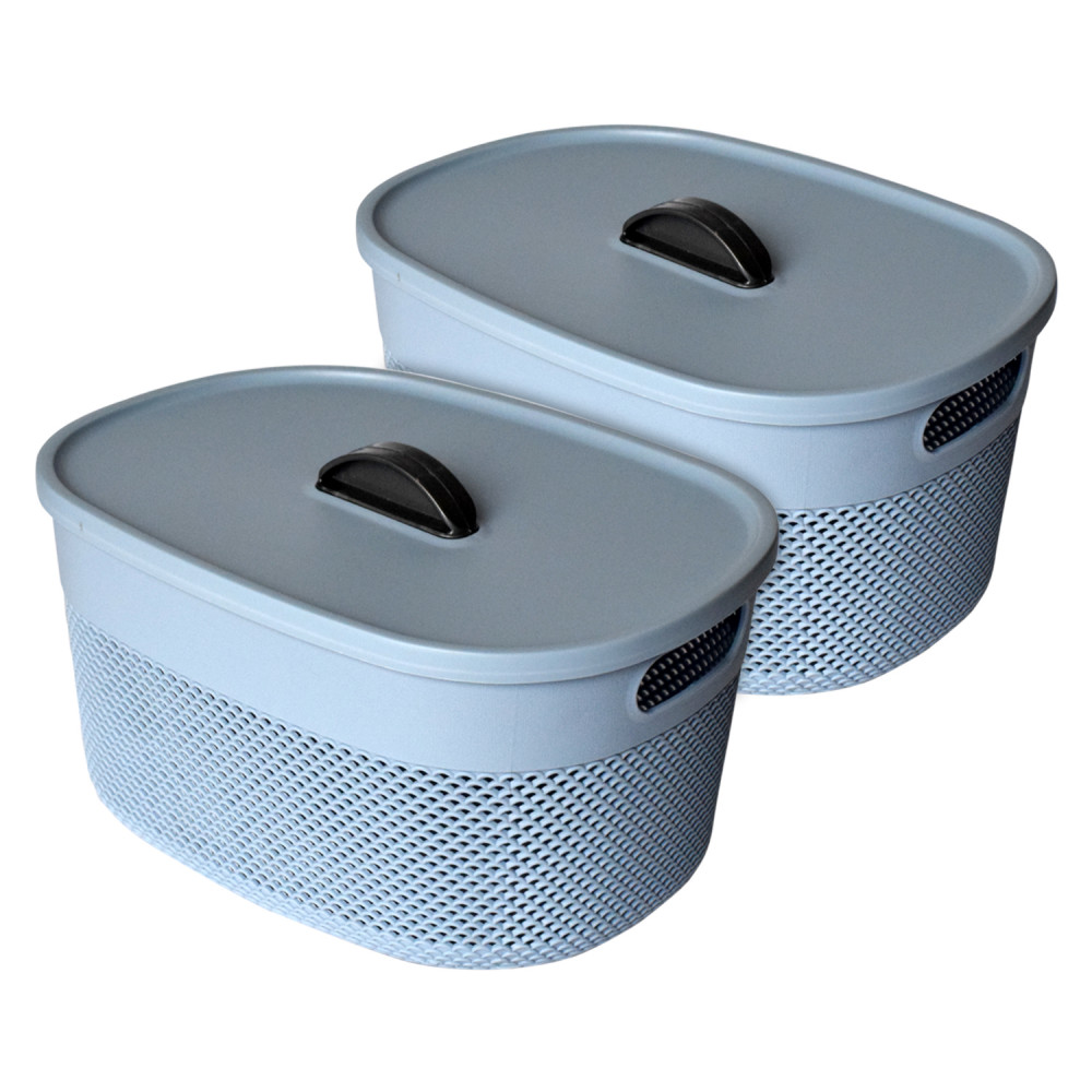 Kuber Industries Unbreakable Large Multipurpose Storage Baskets with lid|Design-Netted|Material-Plastic|Shape-Oval|Color-Sky Blue