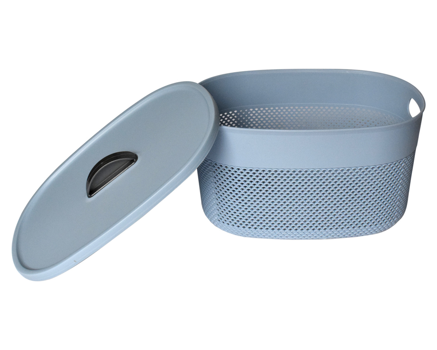 Kuber Industries Unbreakable Large Multipurpose Storage Baskets with lid|Design-Netted|Material-Plastic|Shape-Oval|Color-Sky Blue