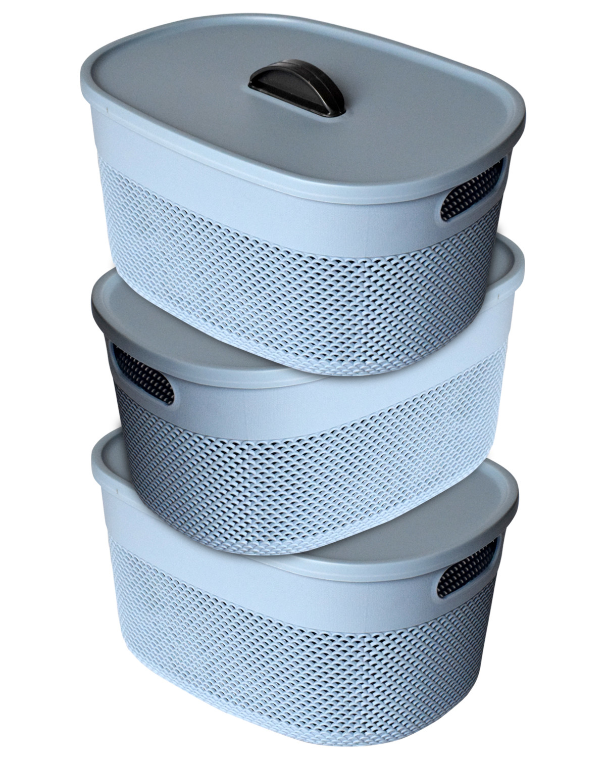 Kuber Industries Unbreakable Large Multipurpose Storage Baskets with lid|Design-Netted|Material-Plastic|Shape-Oval|Color-Sky Blue
