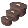 Kuber Industries Unbreakable Multipurpose Storage Baskets with lid|Design-Netted|Material-Plastic|Shape-Oval|Color-Brown|Small,Medium and Large|Pack of 3