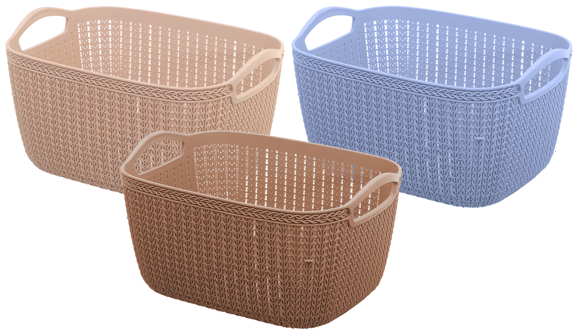 Kuber Industries Unbreakable Plastic 3 Pieces Multipurpose Large Size Flexible Storage Baskets / Fruit Vegetable Bathroom Stationary Home Basket with Handles (Peach & Brown & Grey) -CTKTC37855