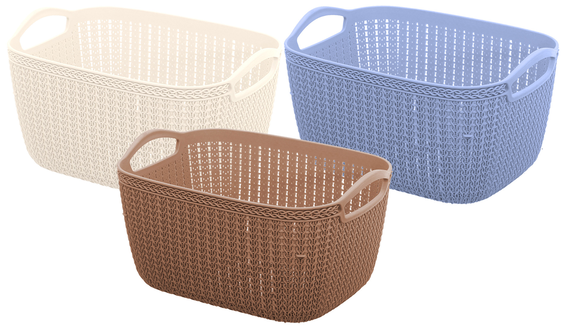 Kuber Industries Unbreakable Plastic 3 Pieces Multipurpose Large Size Flexible Storage Baskets / Fruit Vegetable Bathroom Stationary Home Basket with Handles (Brown & Cream & Grey) -CTKTC37857