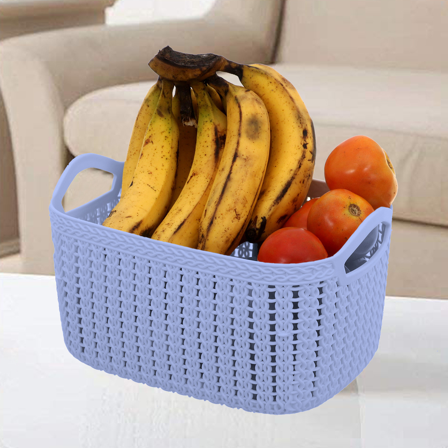Kuber Industries Unbreakable Plastic 3 Pieces Multipurpose Large Size Flexible Storage Baskets / Fruit Vegetable Bathroom Stationary Home Basket with Handles (Brown & Cream & Grey) -CTKTC37857