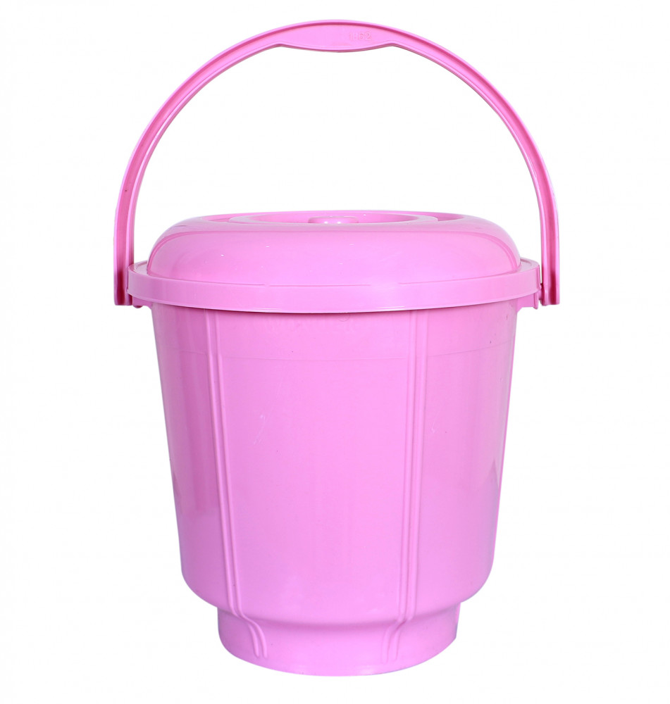 Kuber Industries Unbreakable Plastic Durable &amp; Lightweight Strong Bathroom Bucket With Lid And Handle. 13 Ltr (Pink)