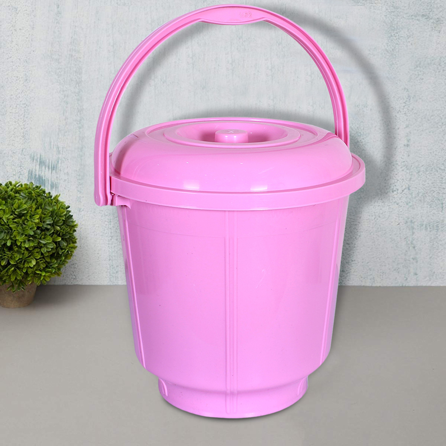 Kuber Industries Unbreakable Plastic Durable & Lightweight Strong Bathroom Bucket With Lid And Handle. 13 Ltr (Pink)