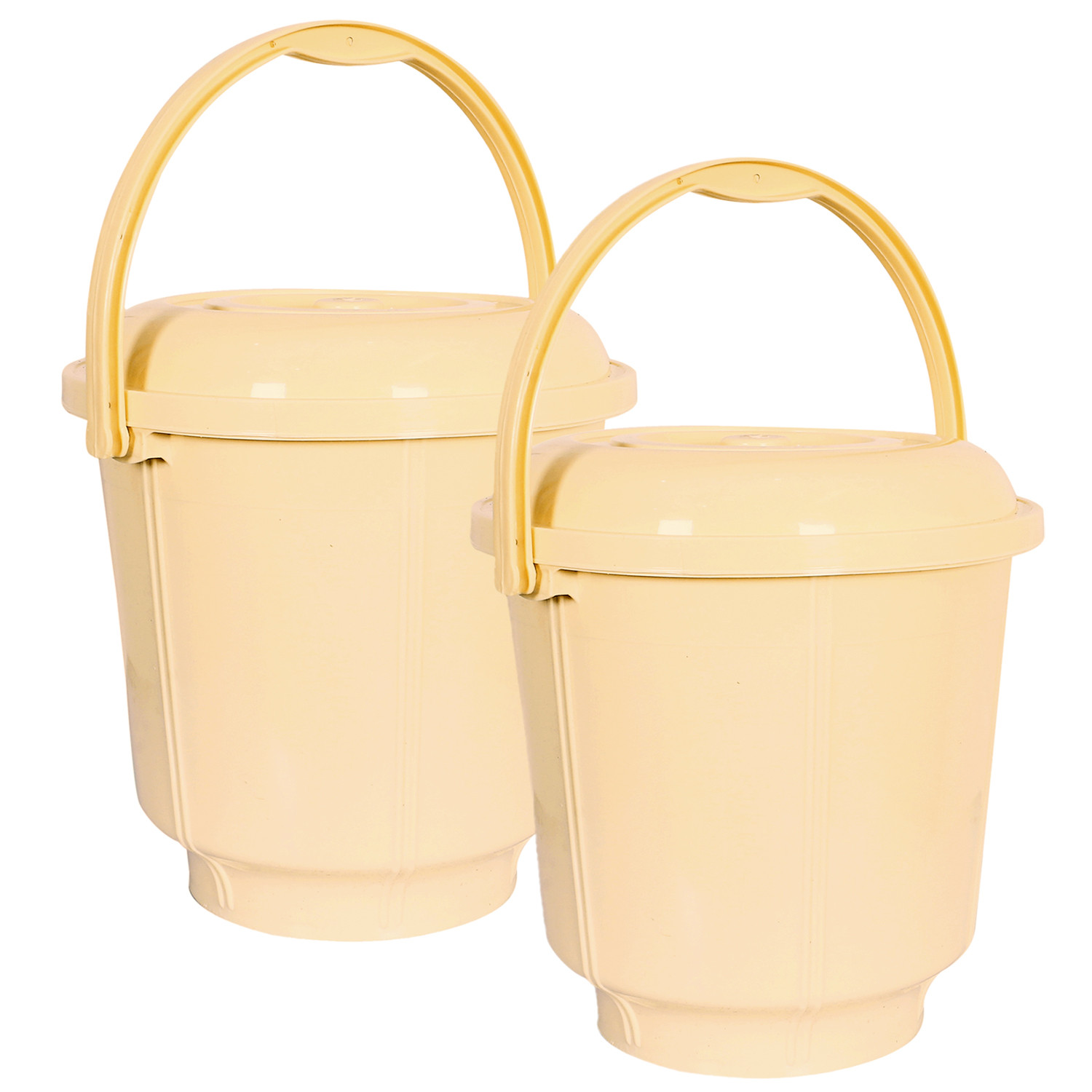 Kuber Industries Unbreakable Plastic Durable & Lightweight Strong Bathroom Bucket With Lid And Handle,13 Ltr.(Cream)