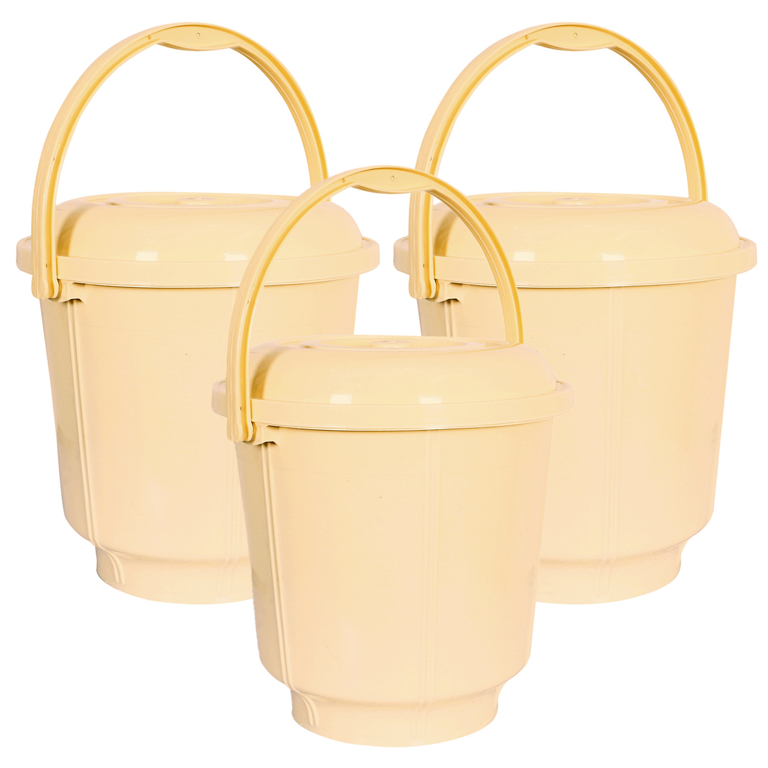 Kuber Industries Unbreakable Plastic Durable & Lightweight Strong Bathroom Bucket With Lid And Handle,13 Ltr.(Cream)