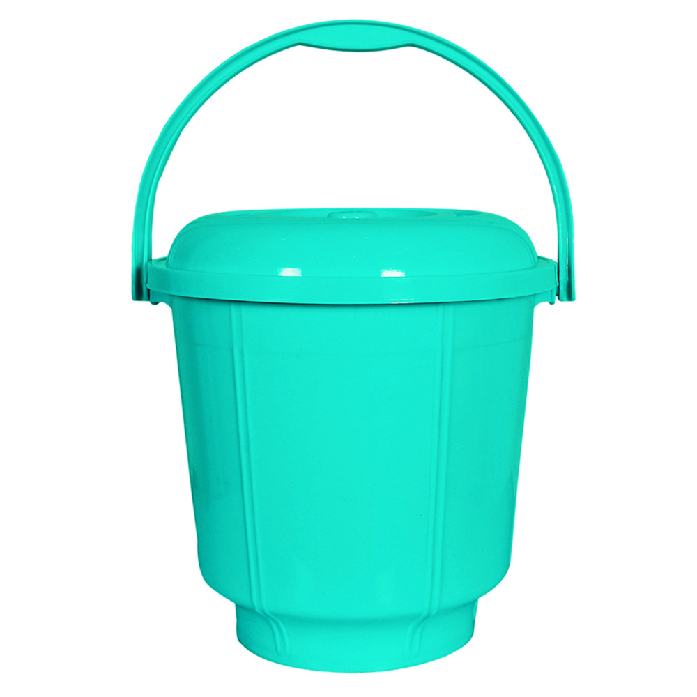 Kuber Industries Unbreakable Plastic Durable &amp; Lightweight Strong Bathroom Bucket With Lid And Handle,13 Ltr. (Mint Green)