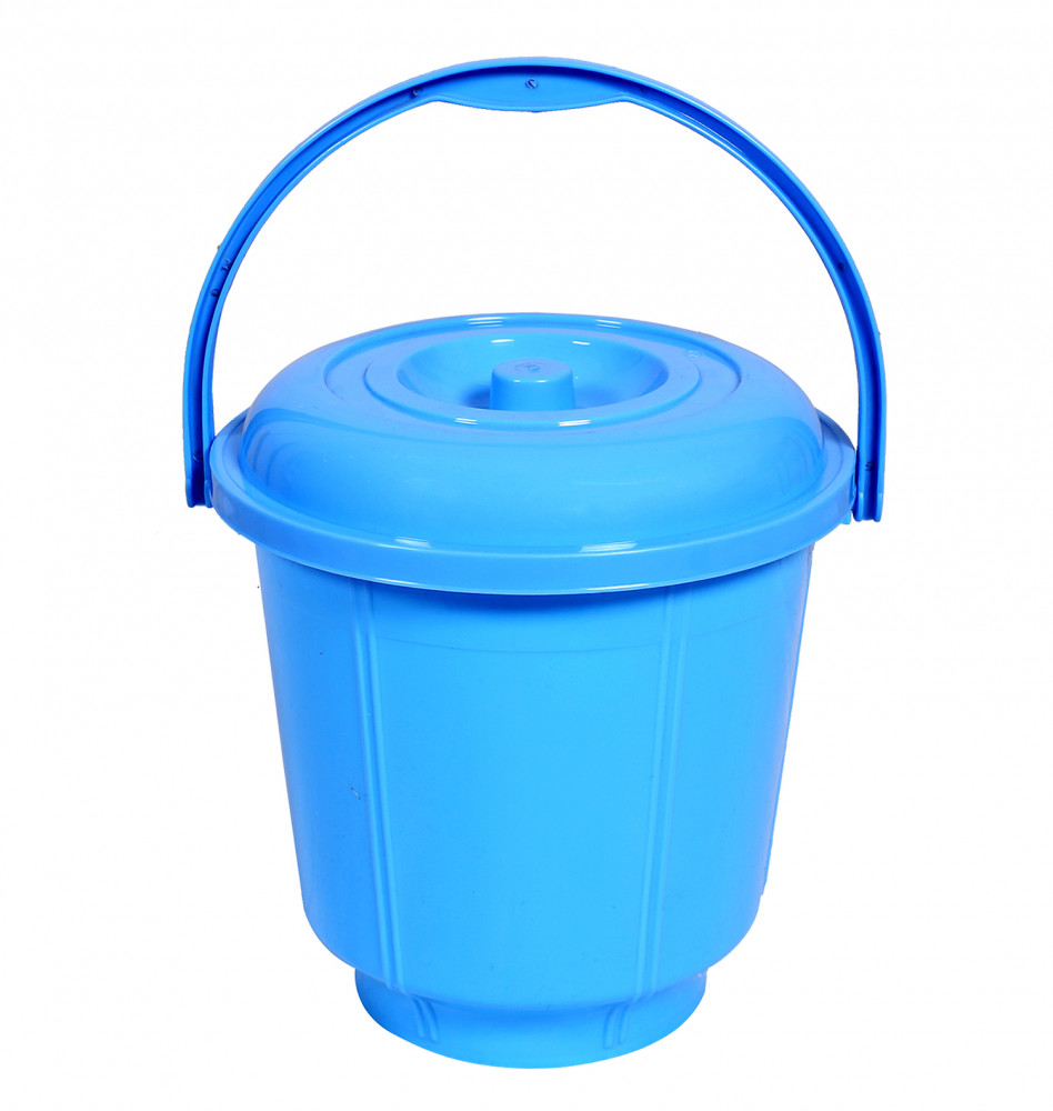 Kuber Industries Unbreakable Plastic Durable &amp; Lightweight Strong Bathroom Bucket With Lid And Handle,13 Ltr. (Sky Blue)