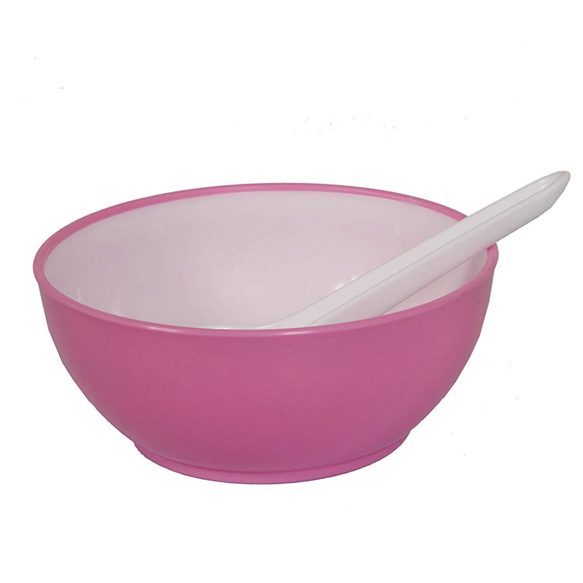 Kuber Industries Unbreakable Plastic Microwave Safe Round Shape Soup Bowls &  Plates with Soup Spoons Set ,350 Ml (Pink)-KUBMART1586