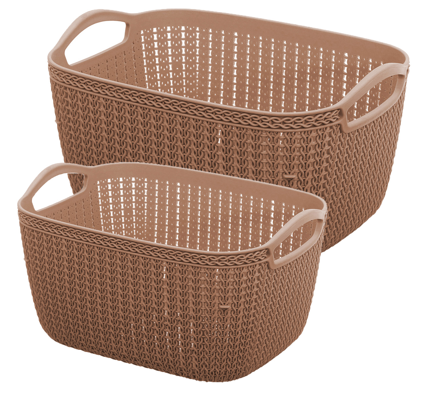 Kuber Industries Unbreakable Plastic Multipurpose Large And Medium Size Flexible Storage Baskets / Fruit Vegetable Bathroom Stationary Home Basket with Handles (Brown) -CTKTC39344