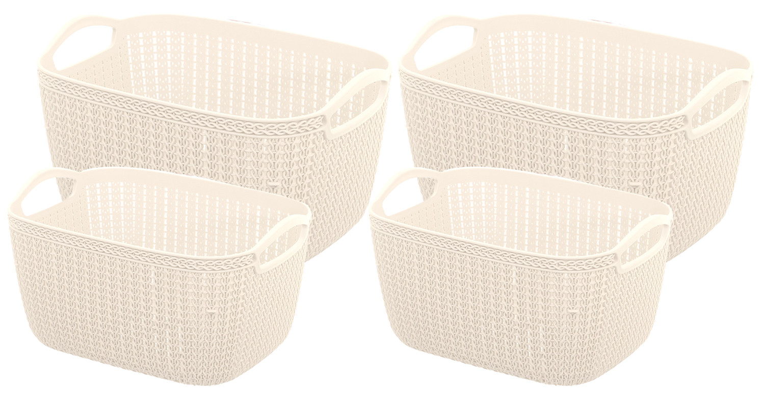Kuber Industries Unbreakable Plastic Multipurpose Large And Medium Size Flexible Storage Baskets / Fruit Vegetable Bathroom Stationary Home Basket with Handles (Cream) -CTKTC39346
