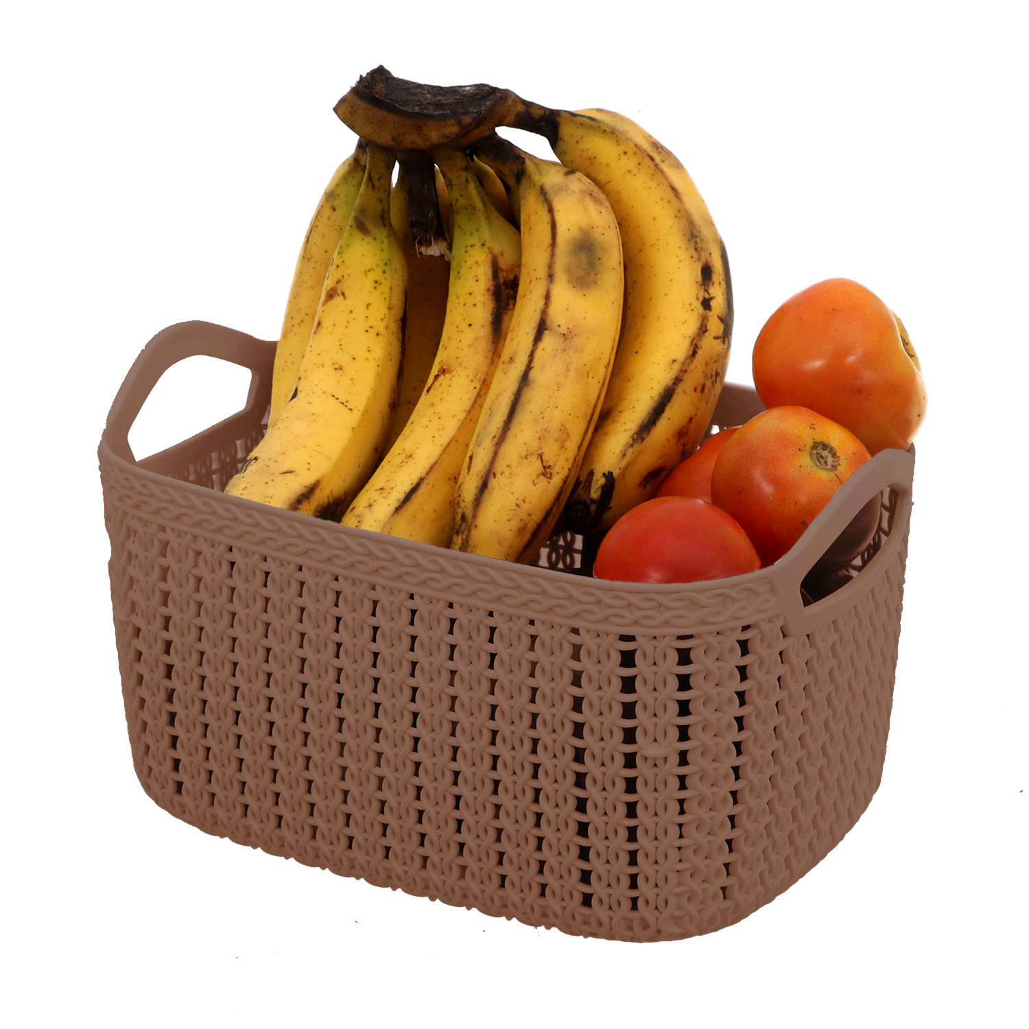 Kuber Industries Unbreakable Plastic Multipurpose Large And Medium Size Flexible Storage Baskets / Fruit Vegetable Bathroom Stationary Home Basket with Handles (Peach & Brown) -CTKTC39350