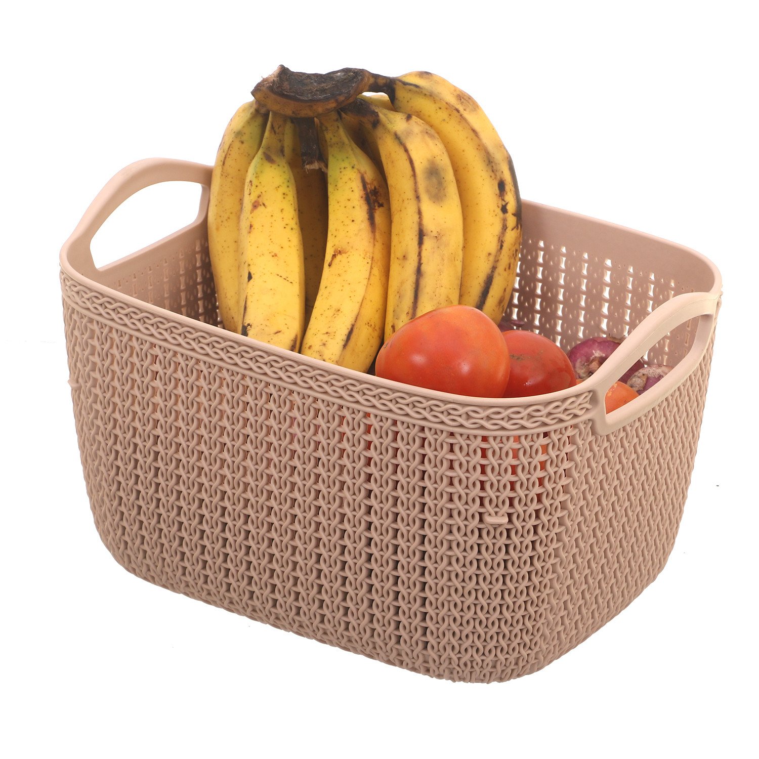 Kuber Industries Unbreakable Plastic Multipurpose Large And Medium Size Flexible Storage Baskets / Fruit Vegetable Bathroom Stationary Home Basket with Handles (Peach & Brown) -CTKTC39350