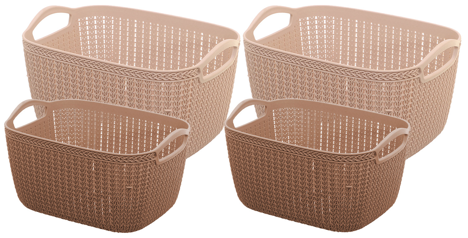 Kuber Industries Unbreakable Plastic Multipurpose Large And Medium Size Flexible Storage Baskets / Fruit Vegetable Bathroom Stationary Home Basket with Handles (Peach & Brown) -CTKTC39350