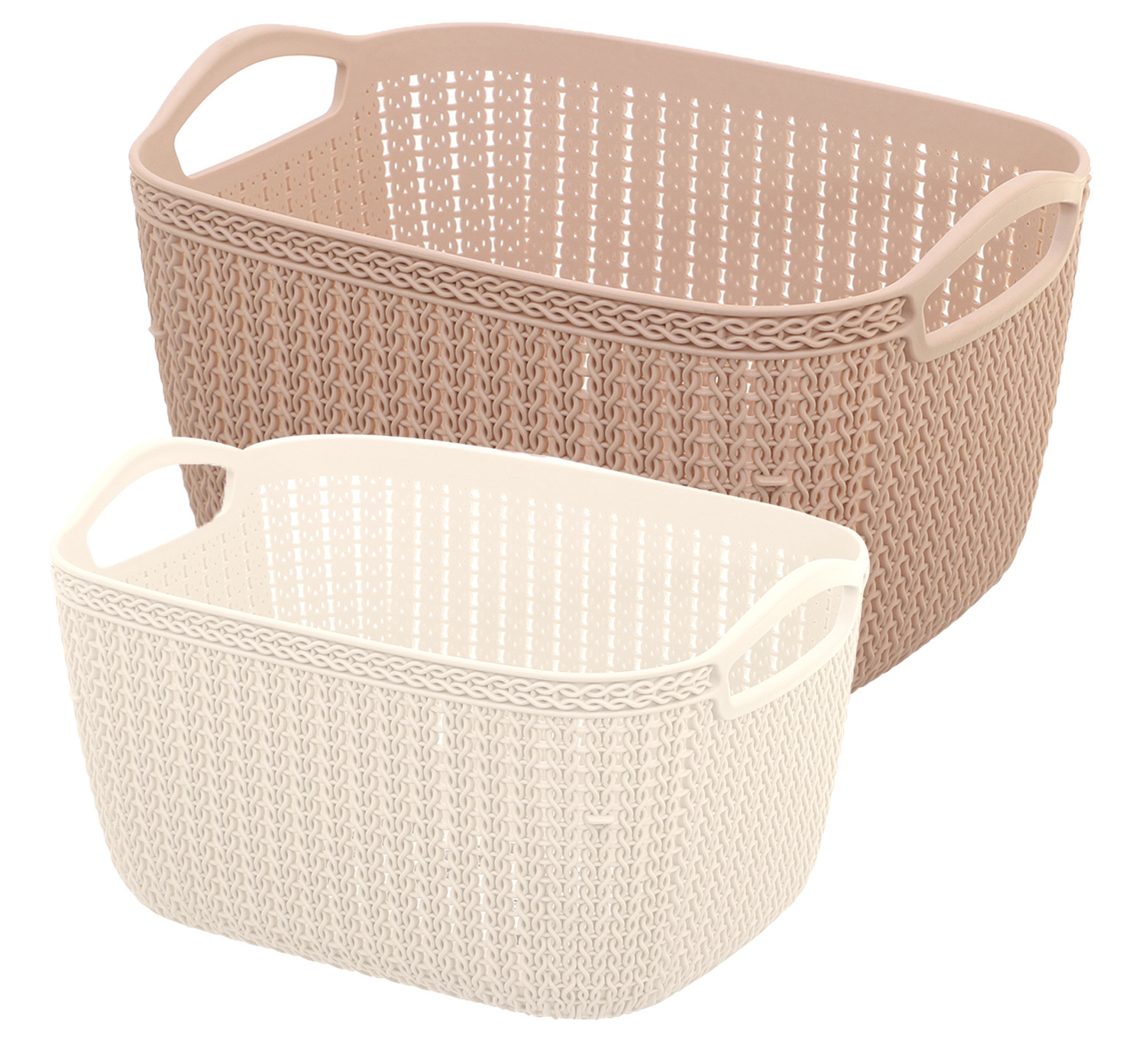 Kuber Industries Unbreakable Plastic Multipurpose Large And Medium Size Flexible Storage Baskets / Fruit Vegetable Bathroom Stationary Home Basket with Handles (Peach & Cream) -CTKTC39352