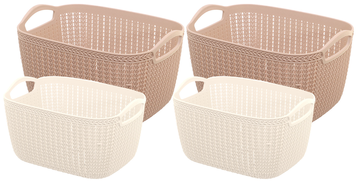 Kuber Industries Unbreakable Plastic Multipurpose Large And Medium Size Flexible Storage Baskets / Fruit Vegetable Bathroom Stationary Home Basket with Handles (Peach & Cream) -CTKTC39352